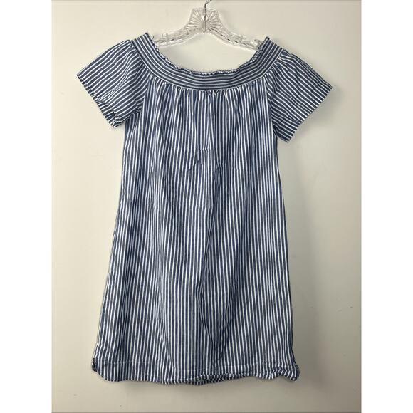 J Crew Striped Off the Shoulder Mini Dress 6 Linen Cotton Blend Nautical Preppy - Picture 2 of 10
